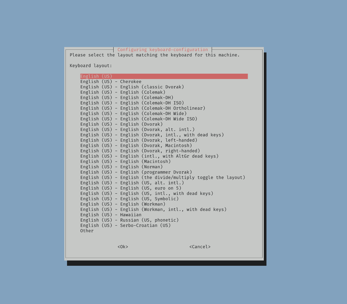 select keyboard configuration